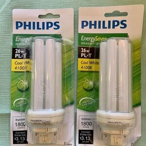 Philips 100W Equivalent Cool White GX24Q-3 Base PL-T CFL Light Bulb Set of 2 5"